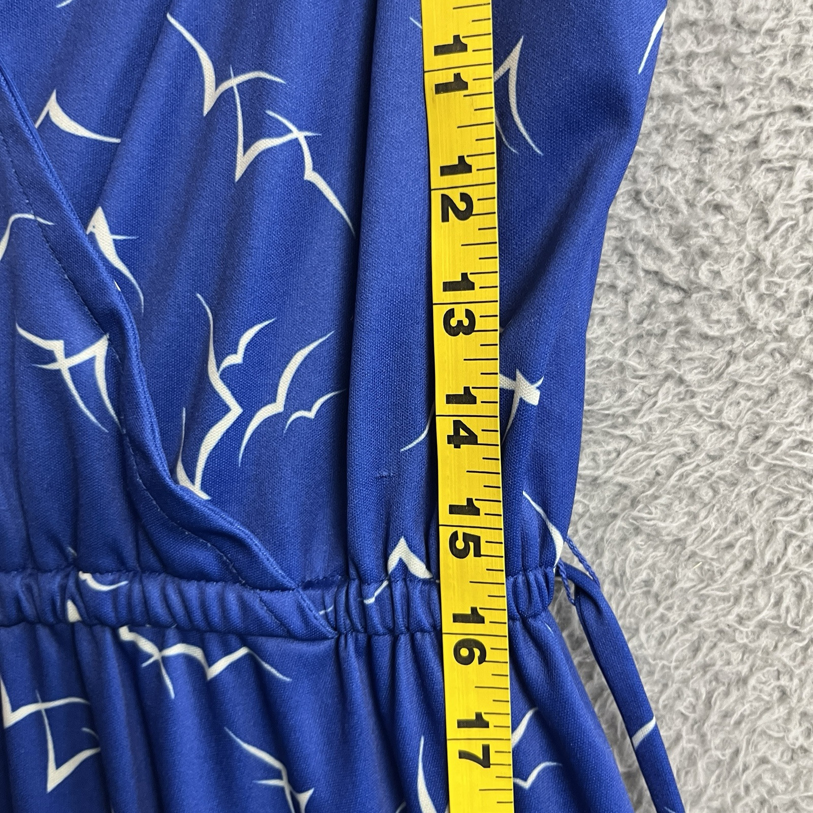 Vintage 70s Dress Womens Small Blue Seaside Seagulls All Over Print Tie Shoulder