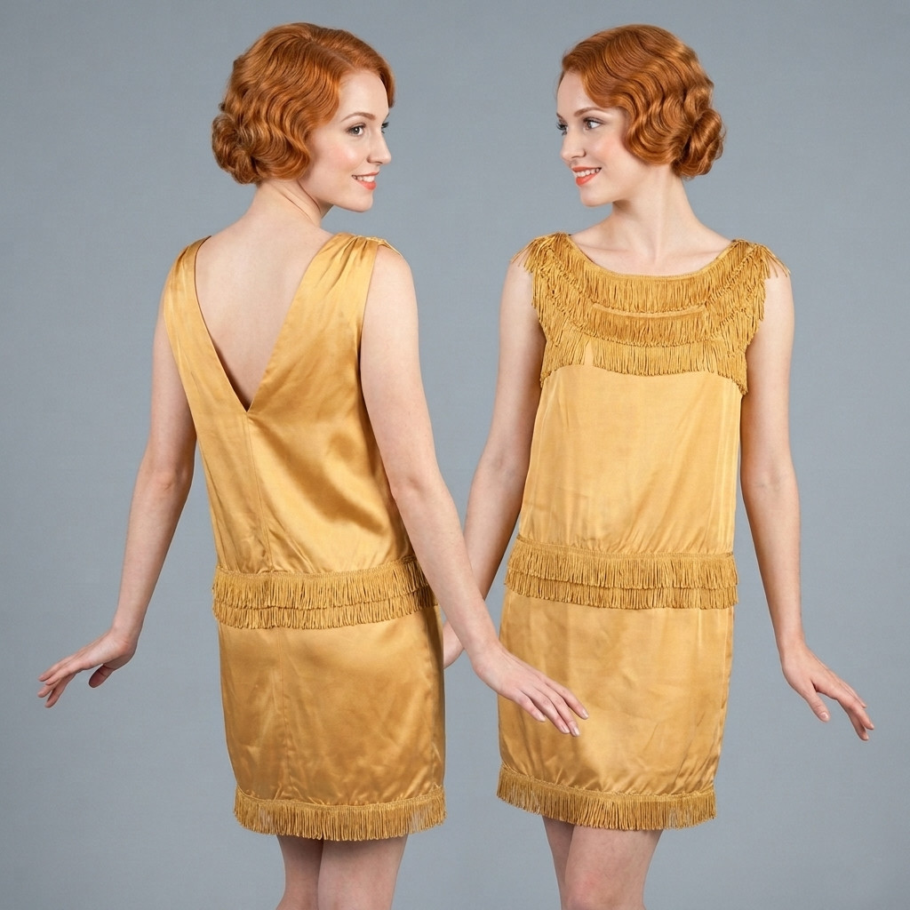 S/M Vintage 1960s Yellow Mini GoGo Dress Fringe 20s Revival Loose Slip On 60s