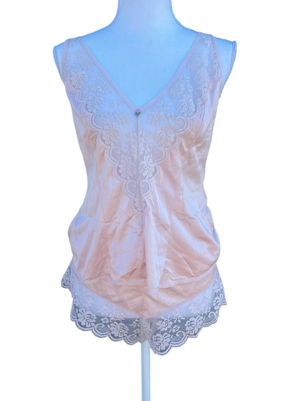 Maidenform Women&rsquo;s Satin Shorts Chantilly Lace Camisole Pink Vintage Size 5/36