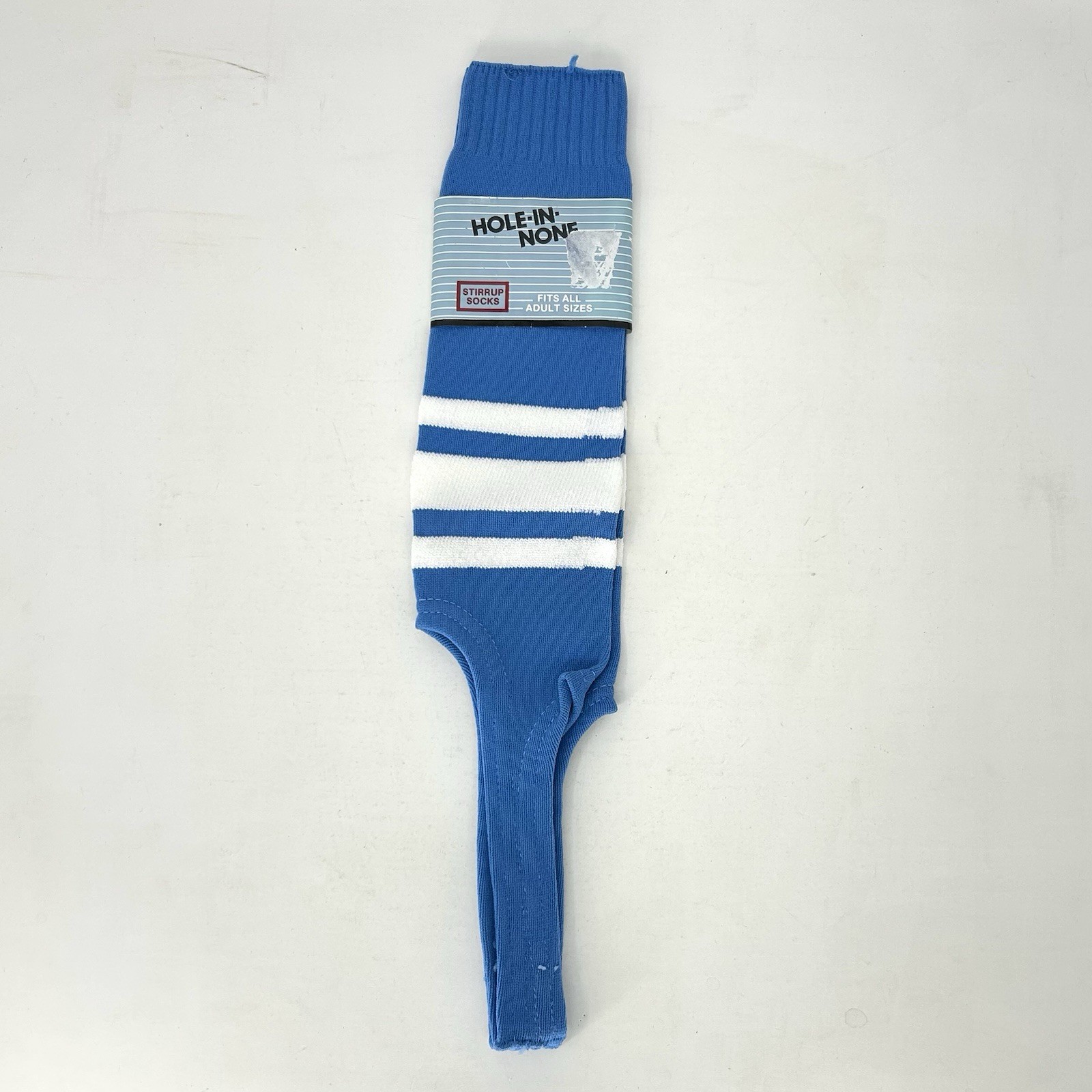Vintage Hole In None Stirrup Nylon Socks NOS Blue White Stripe