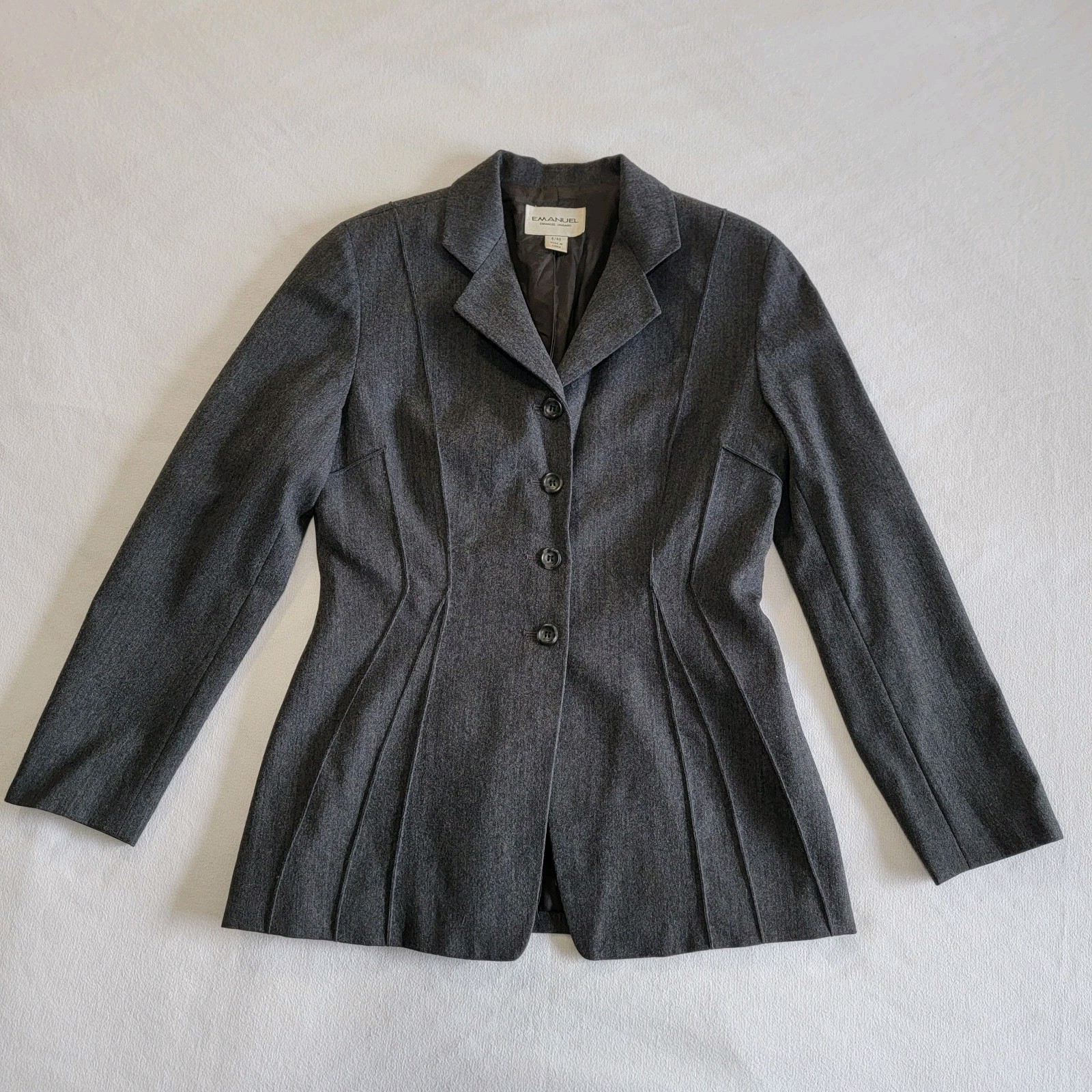 Vintage 90 Single Breasted Blazer Emanuel Ungaro Grey Tailored Women Size S 6/40