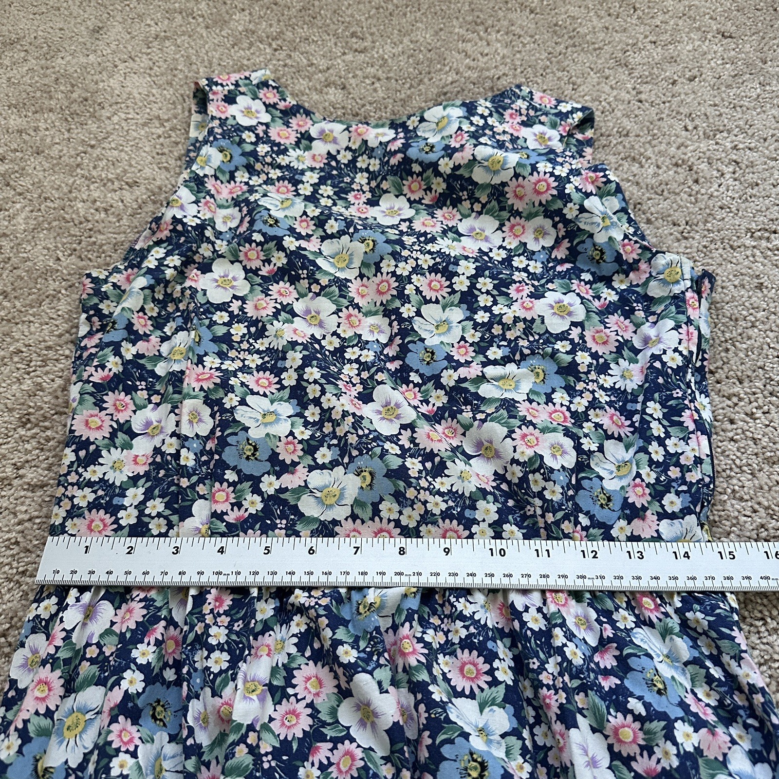Vintage 80s Dress Large Sundress Floral Print Cotton Fit Flare Cottagecore