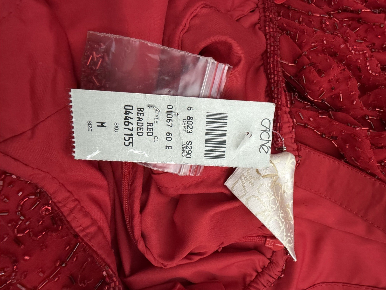 Vintage Cache Red Fully Beaded Evening Gown Deadstock NWT Size M