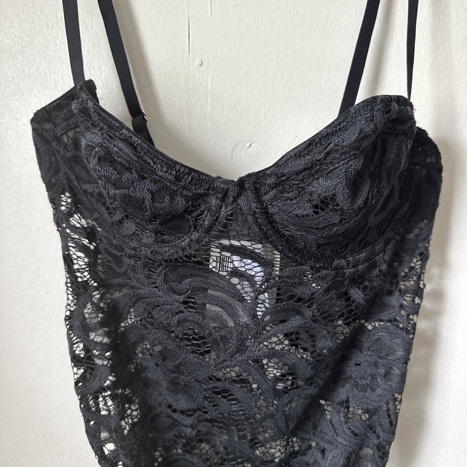 Forever21 Black Floral Lace Bodysuit Lingerie- S