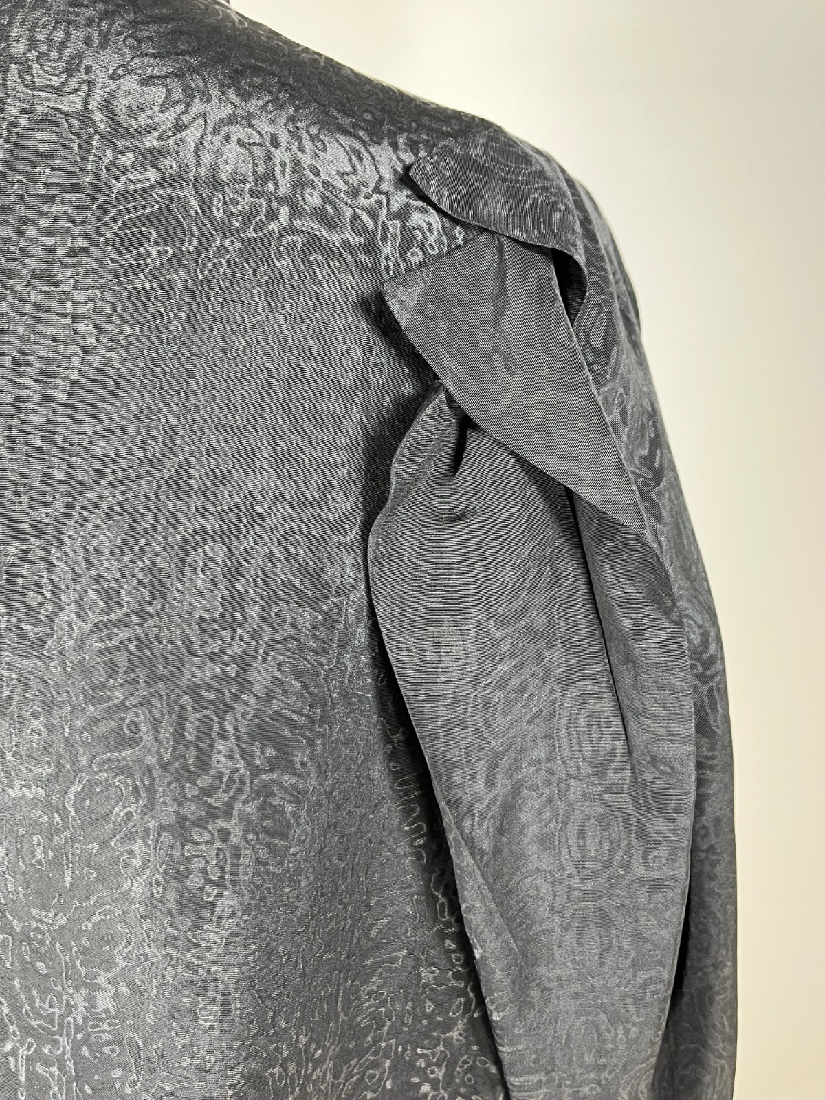 Vintage 1930&rsquo;s black double-faced MOIRE SILK opera coat w/unique shoulder design