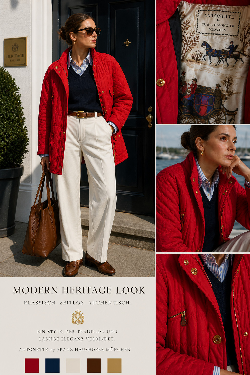 Vintage Antonette Haushofer Quilted Jacket Red Equestrian 44 46