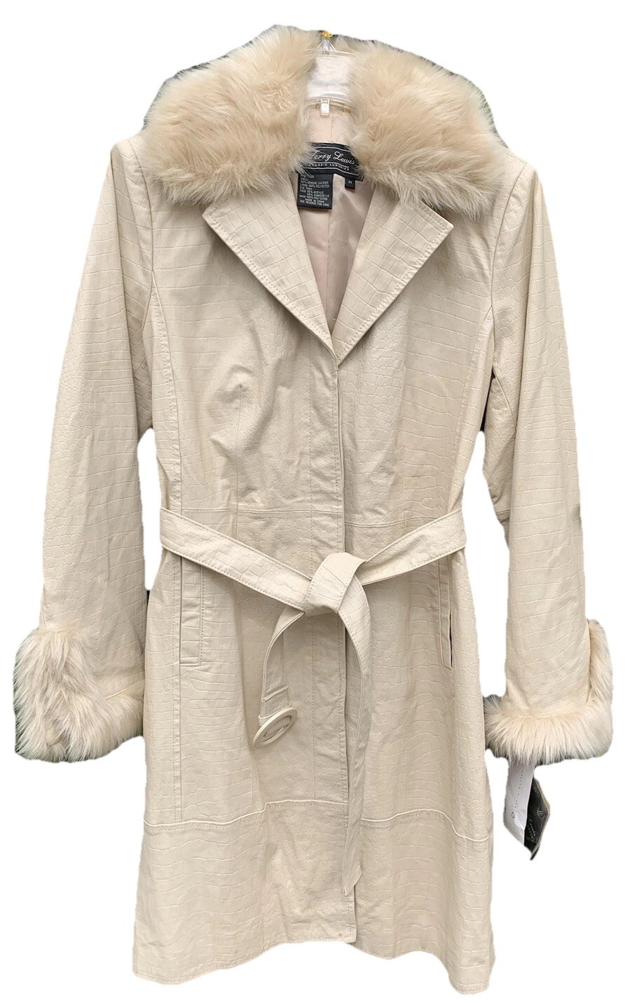 Vintage NWT TERRY LEWIS Genuine Leather Trench Coat Size M Removable Faux Fur