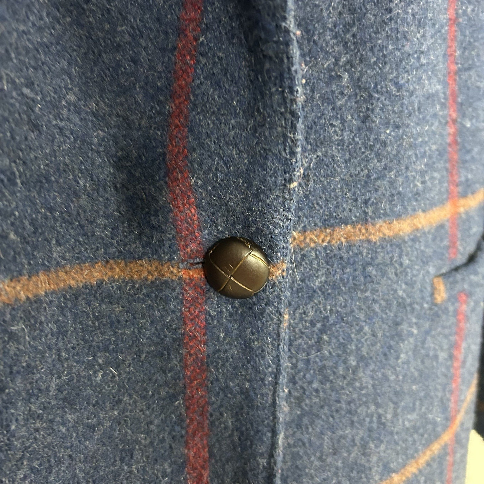 Vtg RUSS Wool Plaid Blazer Jacket Blue Red Brown USA Union Made ILGWU Sz 8