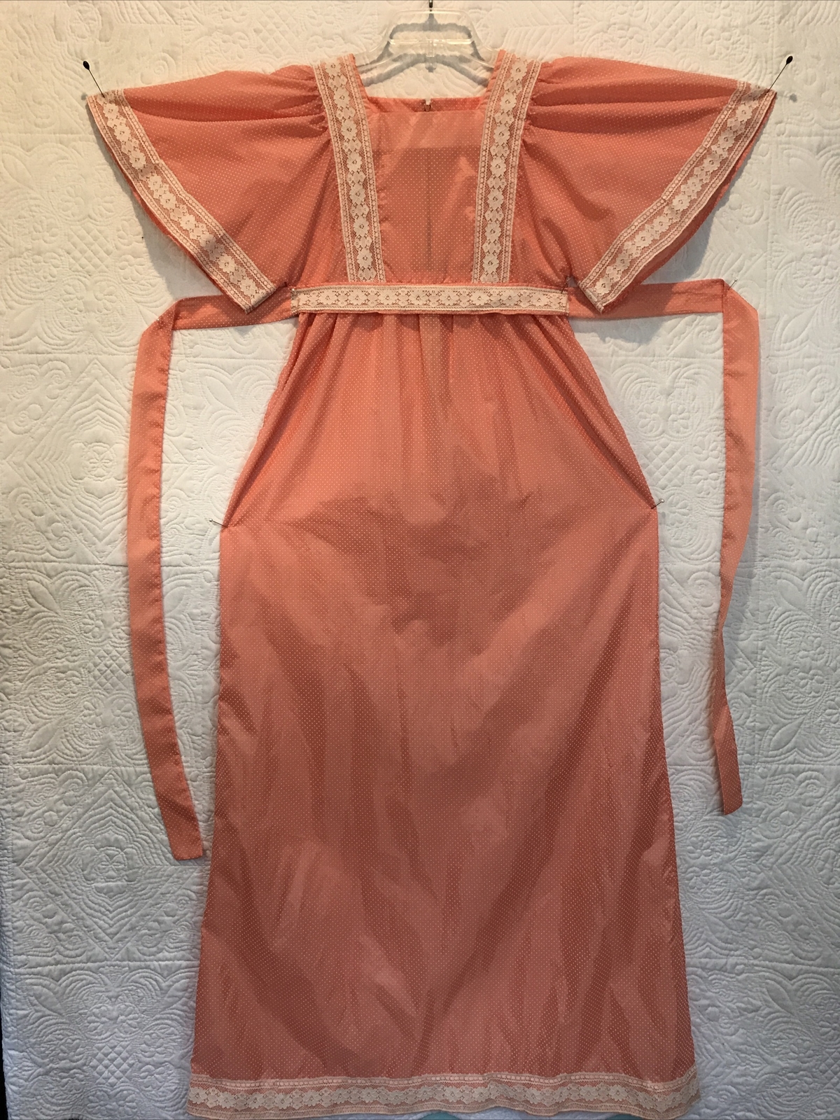 Unbranded Vintage 60s 70s Prairie Bridesmaid Prom Party Dress bust 36&Prime; Pink Lace