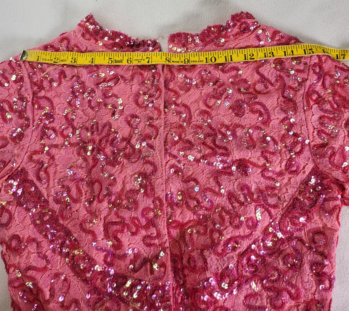 1960&rsquo;s Vibrant Pink Shimmering Sequin & Lace Hostess Gown Dress Size 10
