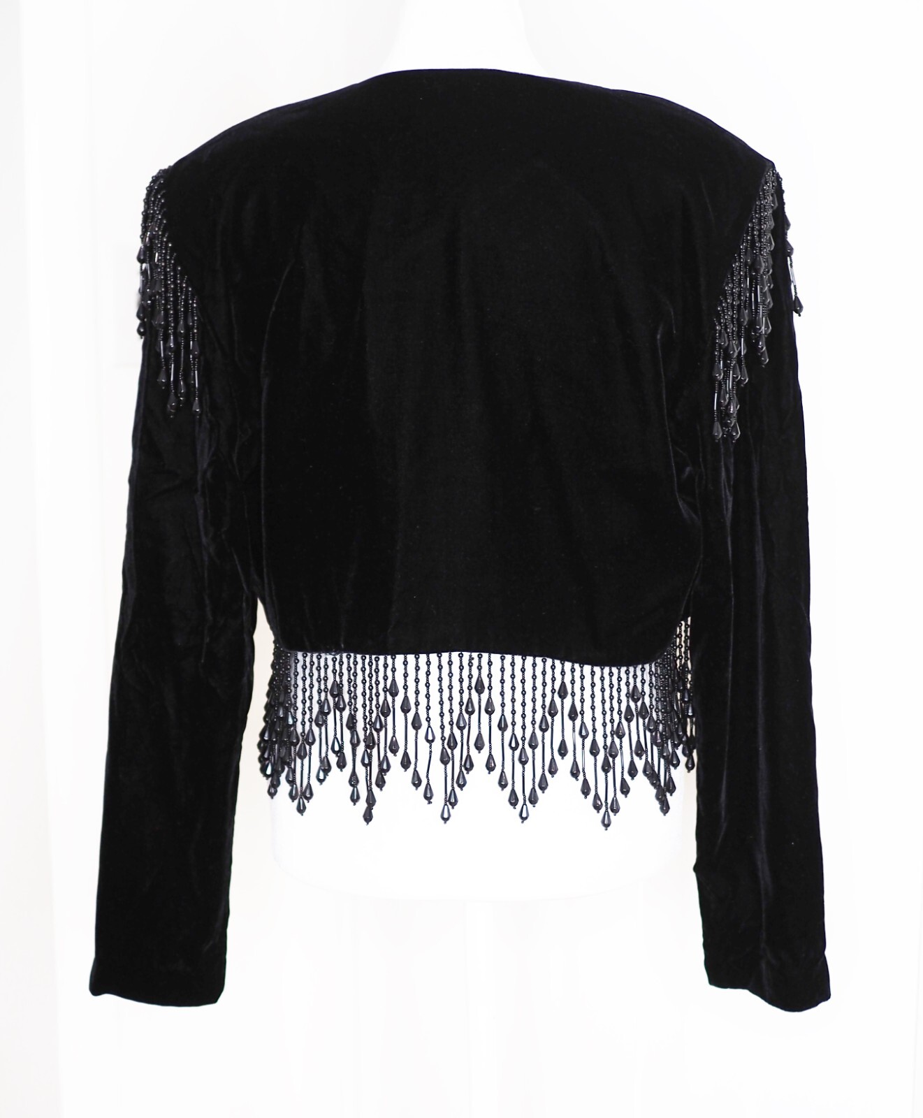 Vintage ALEX EVENINGS M Jacket Cropped Velvet Beaded Fringe Trim Unique Elegant