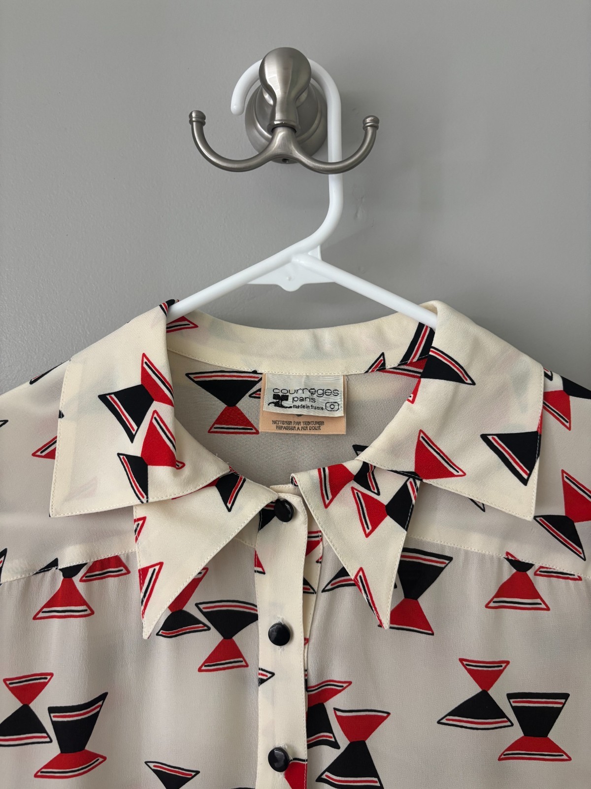 Vintage Courrèges Paris Geometric Print Blouse Made in France