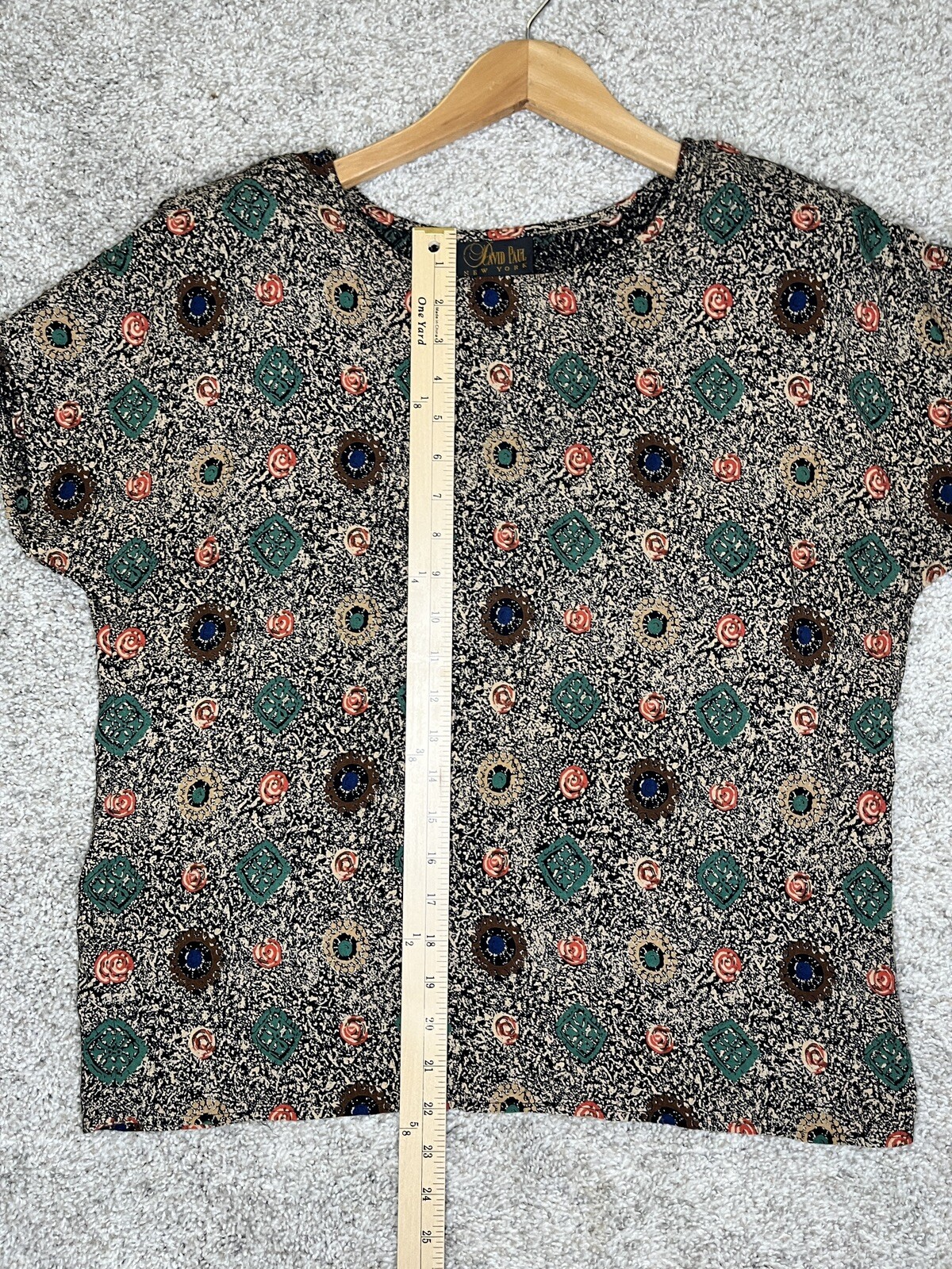 Vintage David Paul New York 90s Blouse Floral Womens Size Large Shoulder Pads