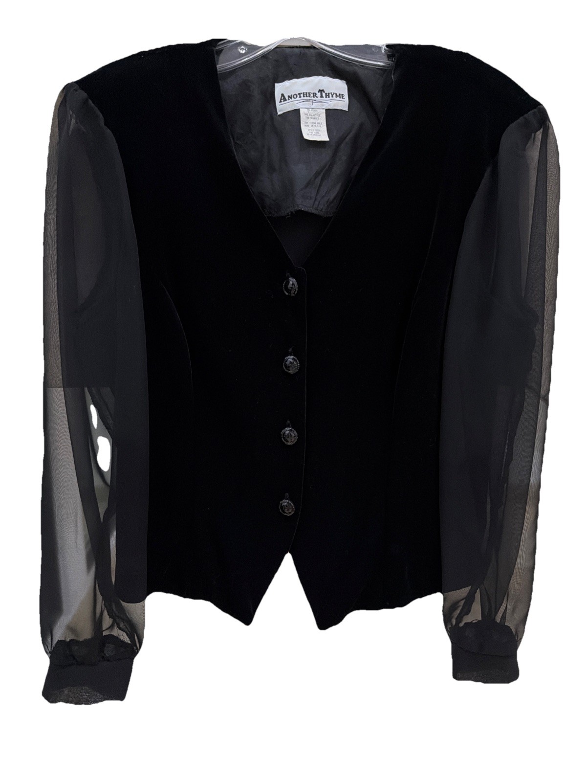 VTG Women XL Velvet Blouse Whimsgoth Black Sheer Sleeve Whimsical Another Thyme
