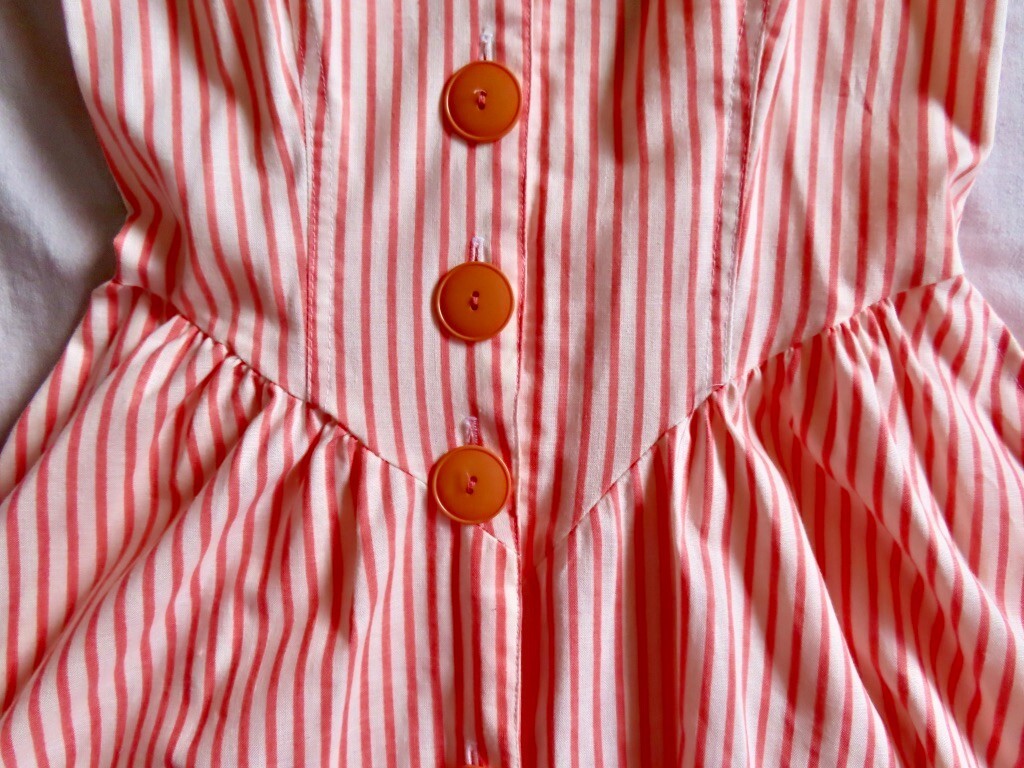 1990s Vintage Orange Stripe Pockets Hang Ten Full Skirt Dress sz XS / 32&Prime; chest