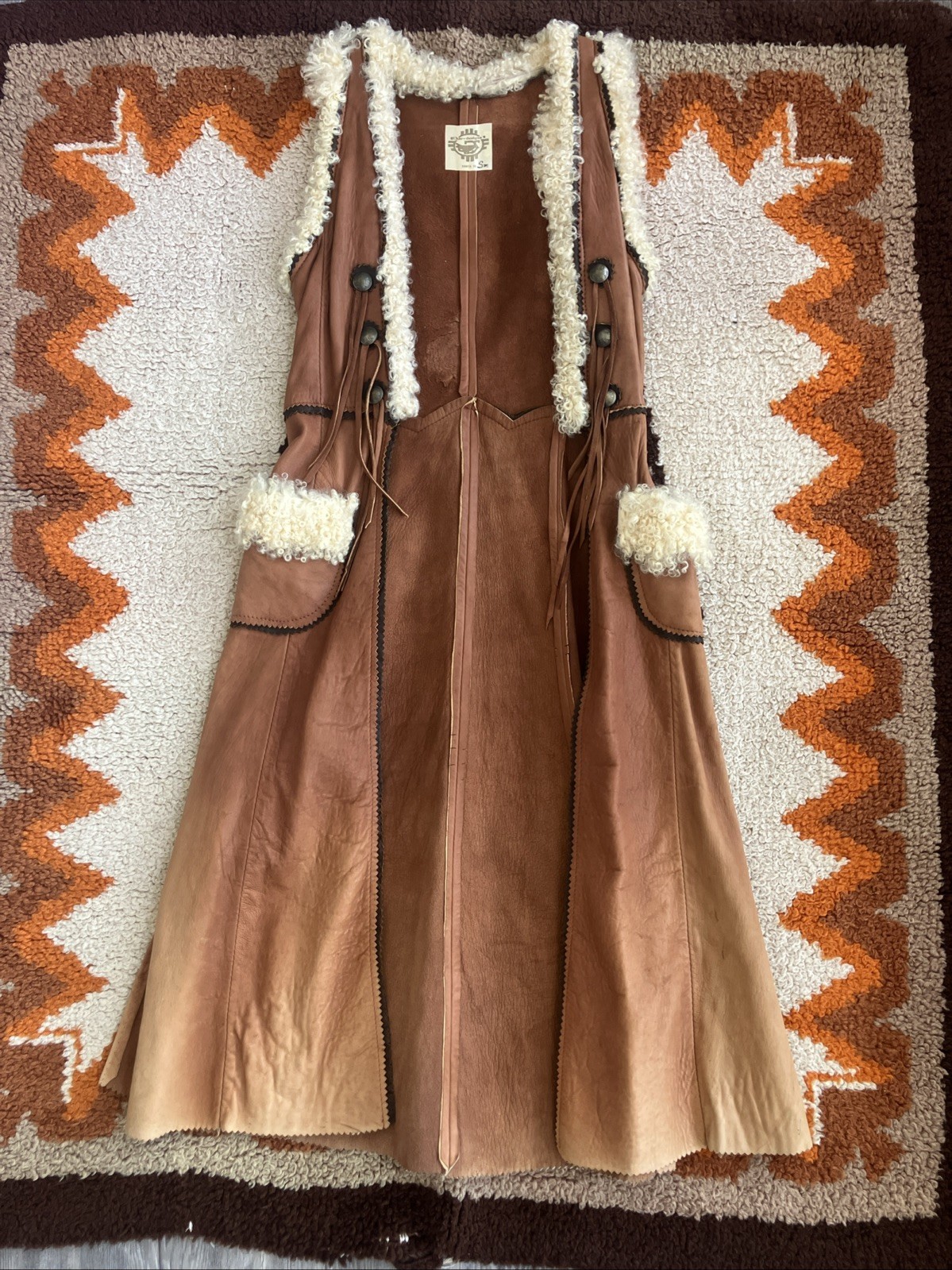 Vintage Char Designs Deer skin Curly Lamb Shearling Duster Vest