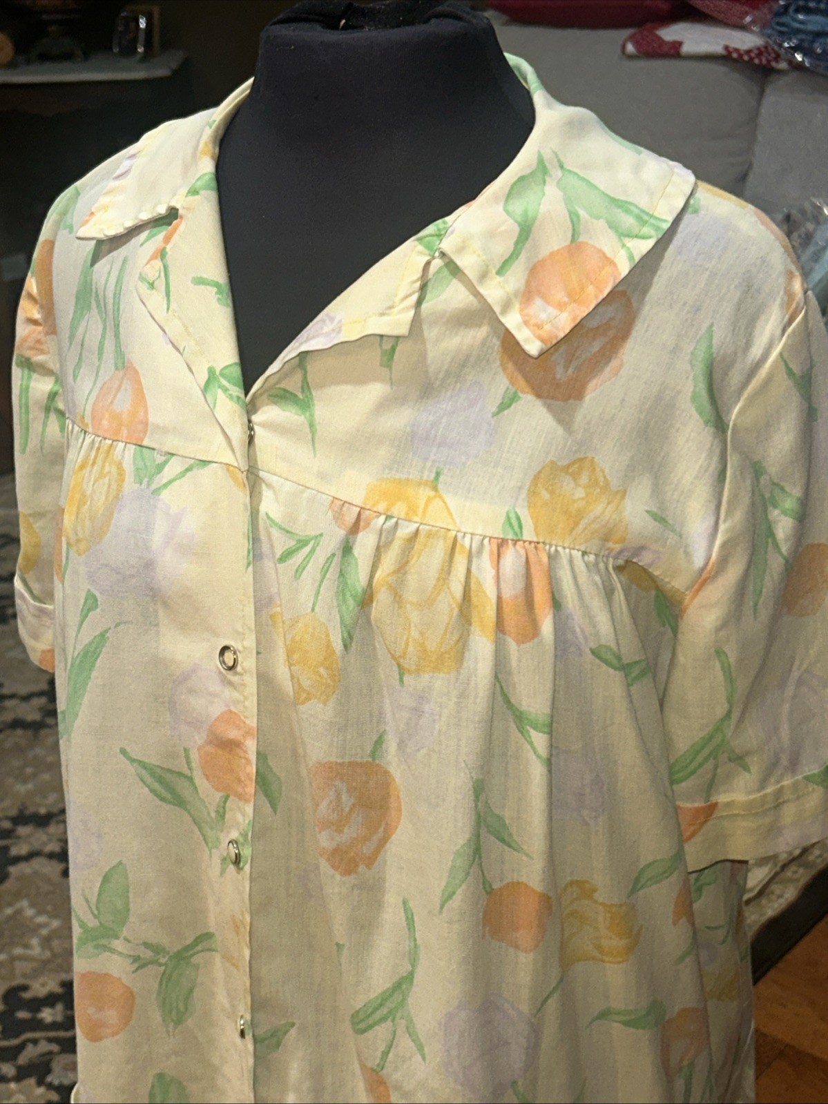 Vintage Cotton Snap From Yellow House Coat Housecoat GUC