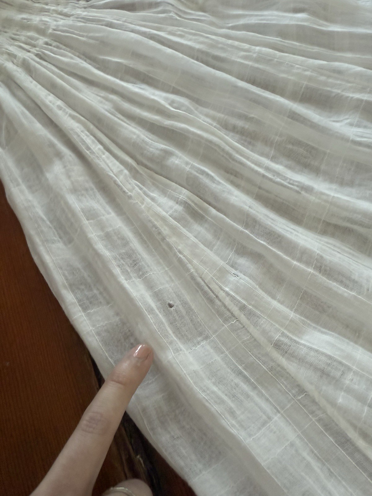 Antique Edwardian Sheer Windowpane Cotton Voile Skirt w Boned/Corseted Waist