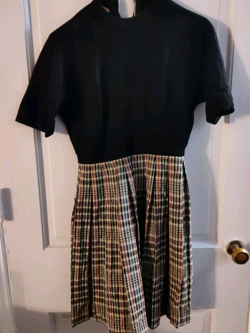 Stacy Ames Vtg Short Sleeves Plaid Above The Knee Length Sz S 4-6
