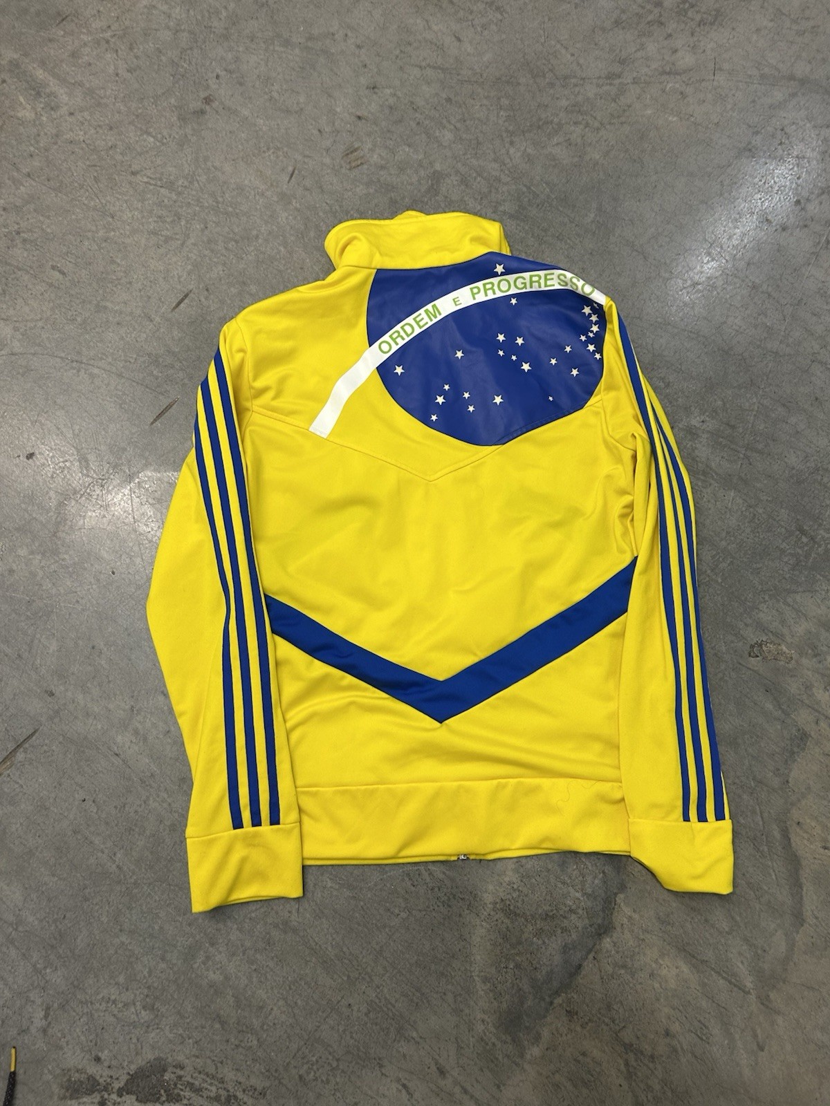 Vintage Adidas Track Jacket Size Large 2008 Yellow Blue Brasil Ordem e Progresso