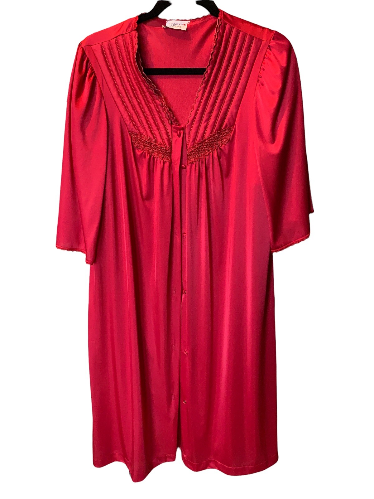 Red S/M Lorraine Silky Soft Nylon Peignoir Robe Nightgown Gown Grannycore Set