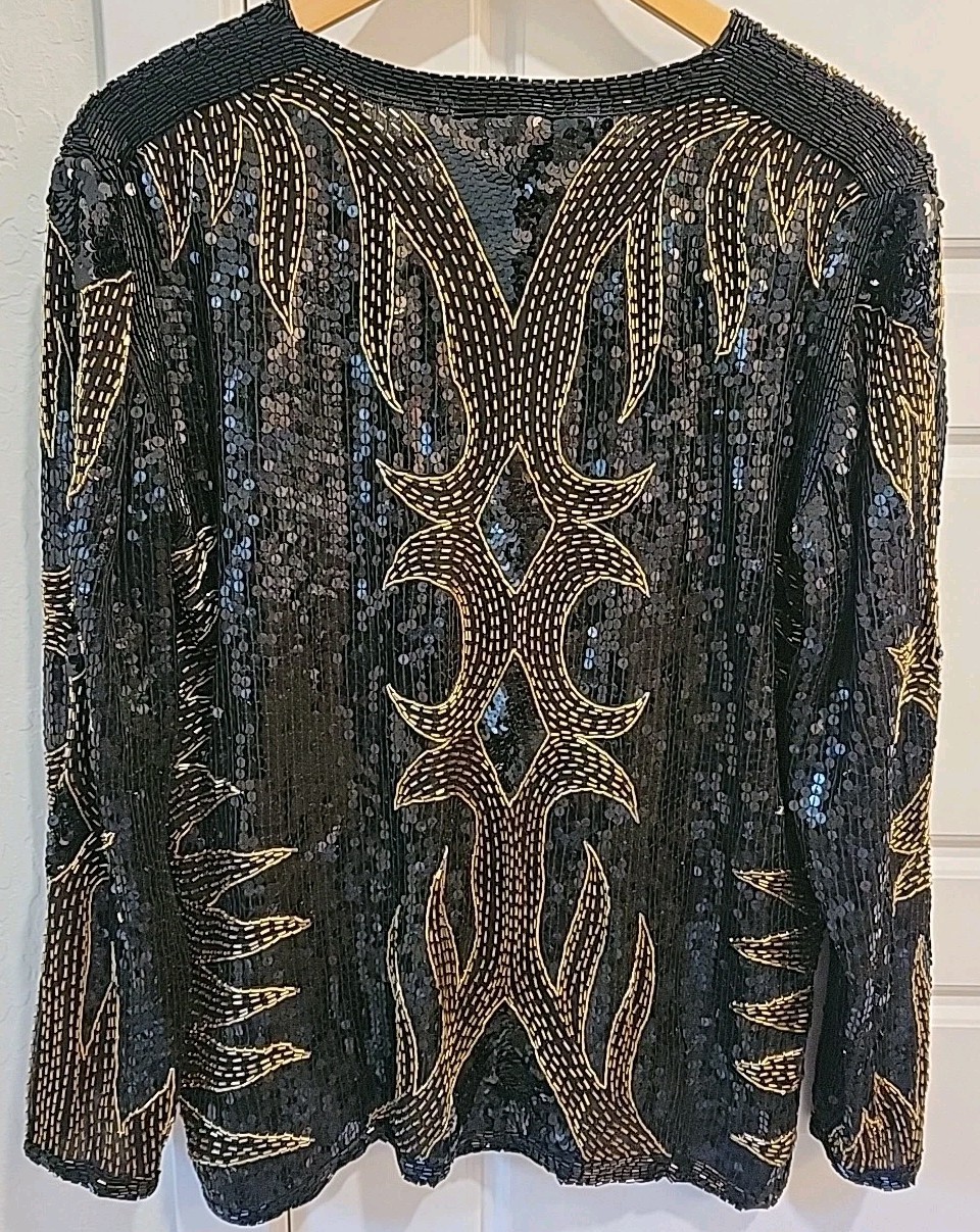 NWT silk VTG Creative Creations Beaded Sequin Deco Glamour Shirt Jacket Gold