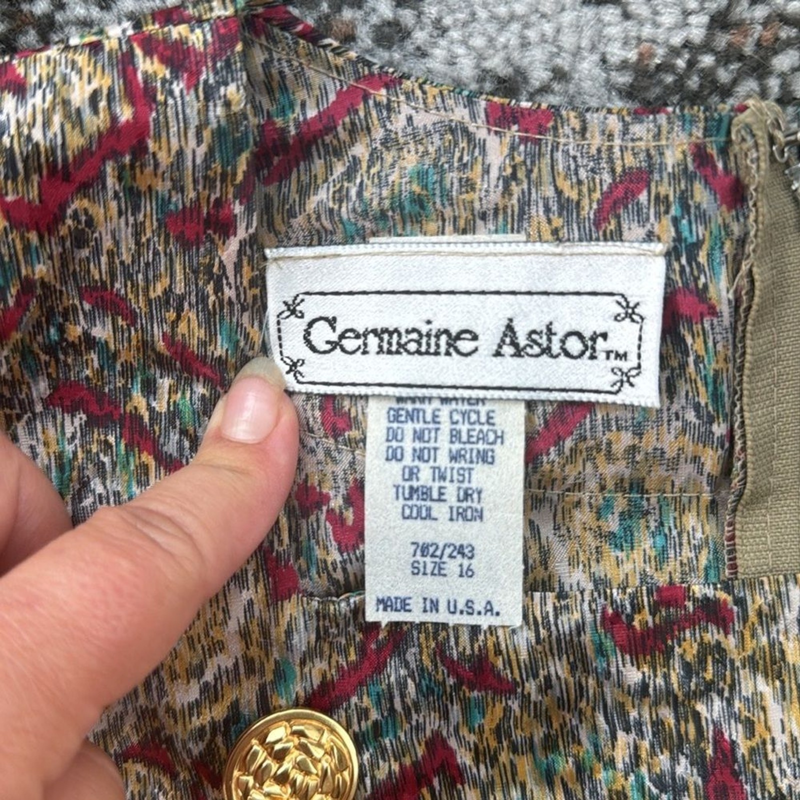 Vintage Germaine Astor Multicolor Long Seeve Midi Dress 16