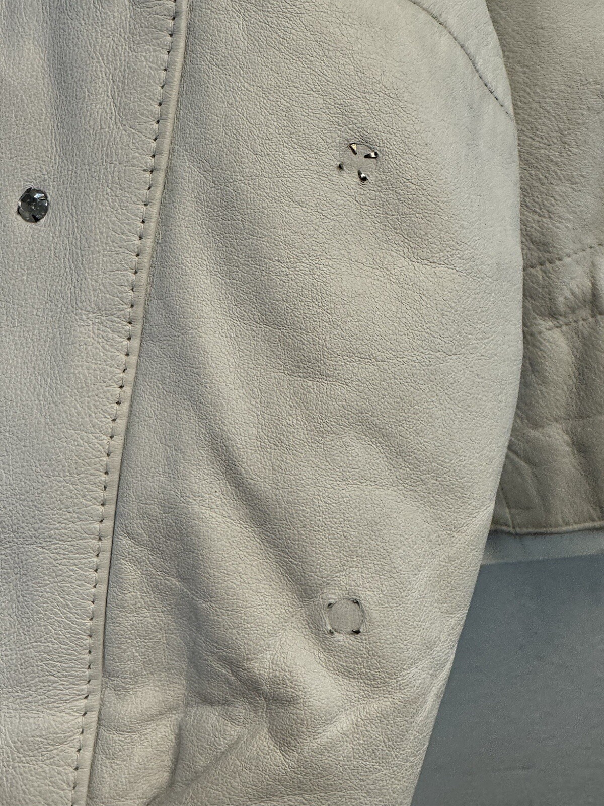 Vintage 1990s COPPER KEY White Leather Jacket Womens Large Rhinestone Coat Moto