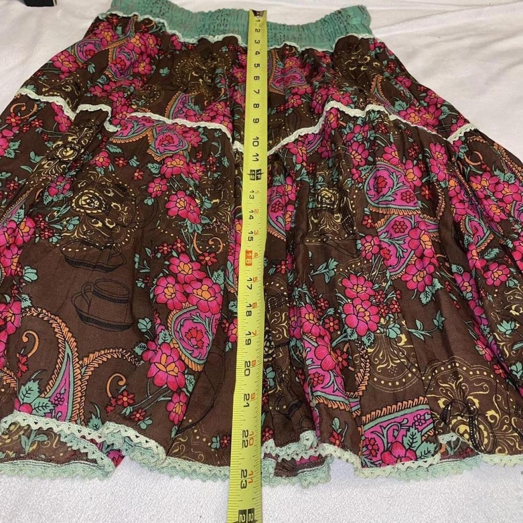 Vintage pink, brown and green cotton skirt karma, living skirt