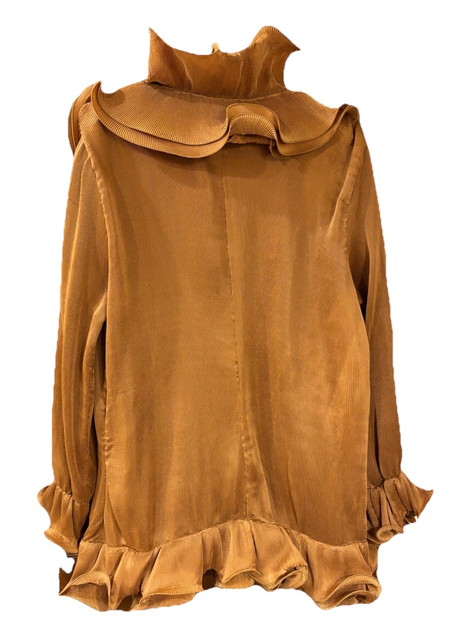 VINTAGE NINA MASSINI Gold Copper Pisse Ruffled Jacket Formal Wear XL