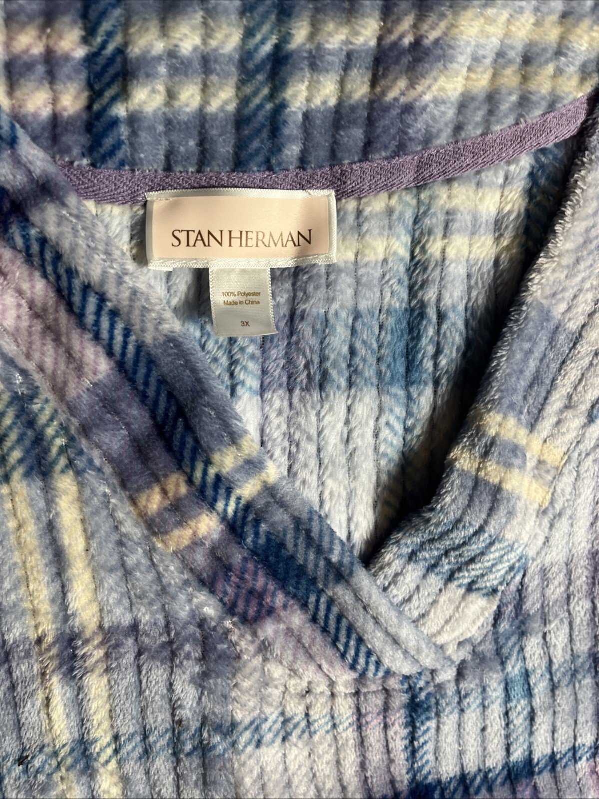 STAN HERMAN Size LARGE Bath Robe Housecoat Lounger Plaid Poly Sz3XL