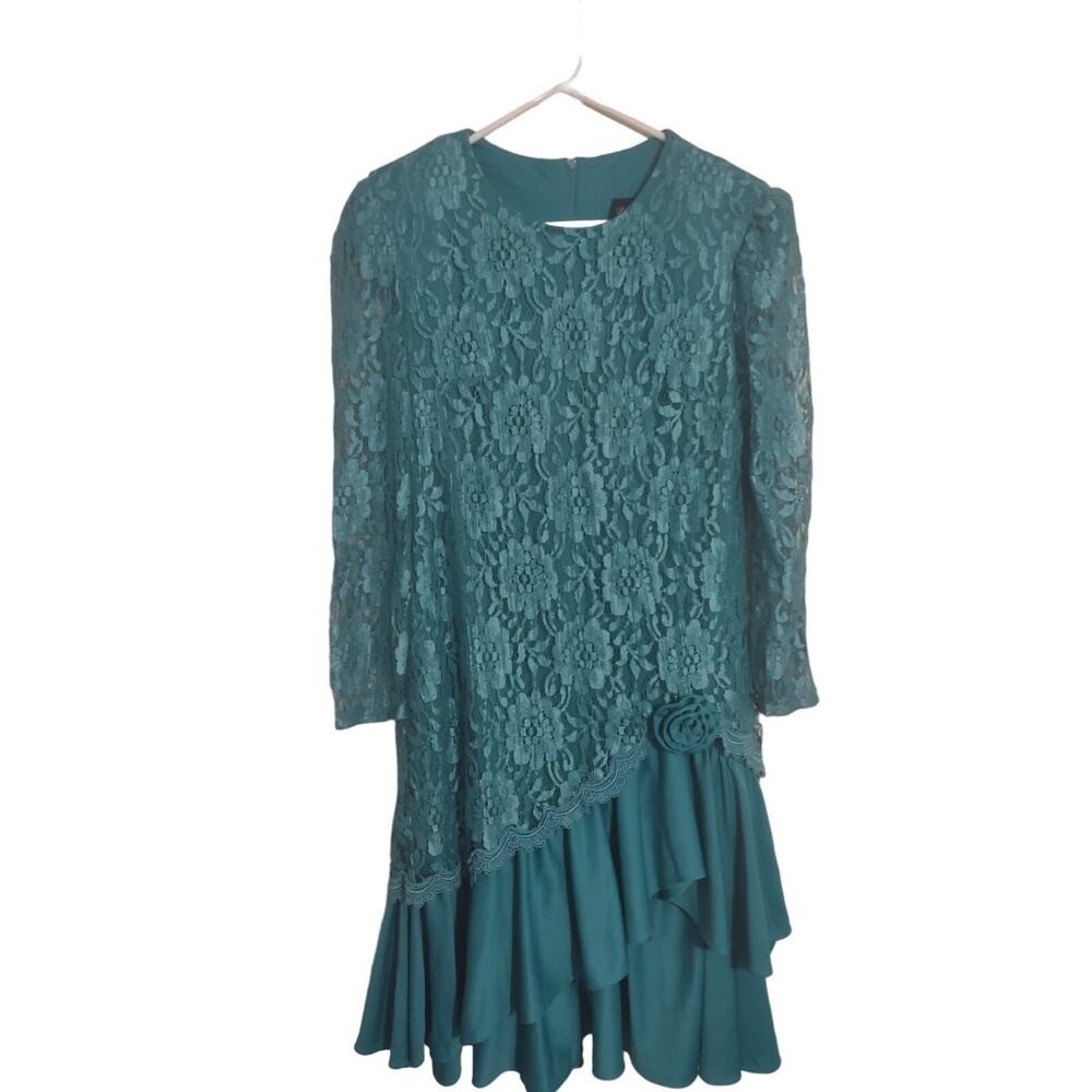 David Rose Vintage teal lace dress Drop waist 1980&rsquo;s Size Small