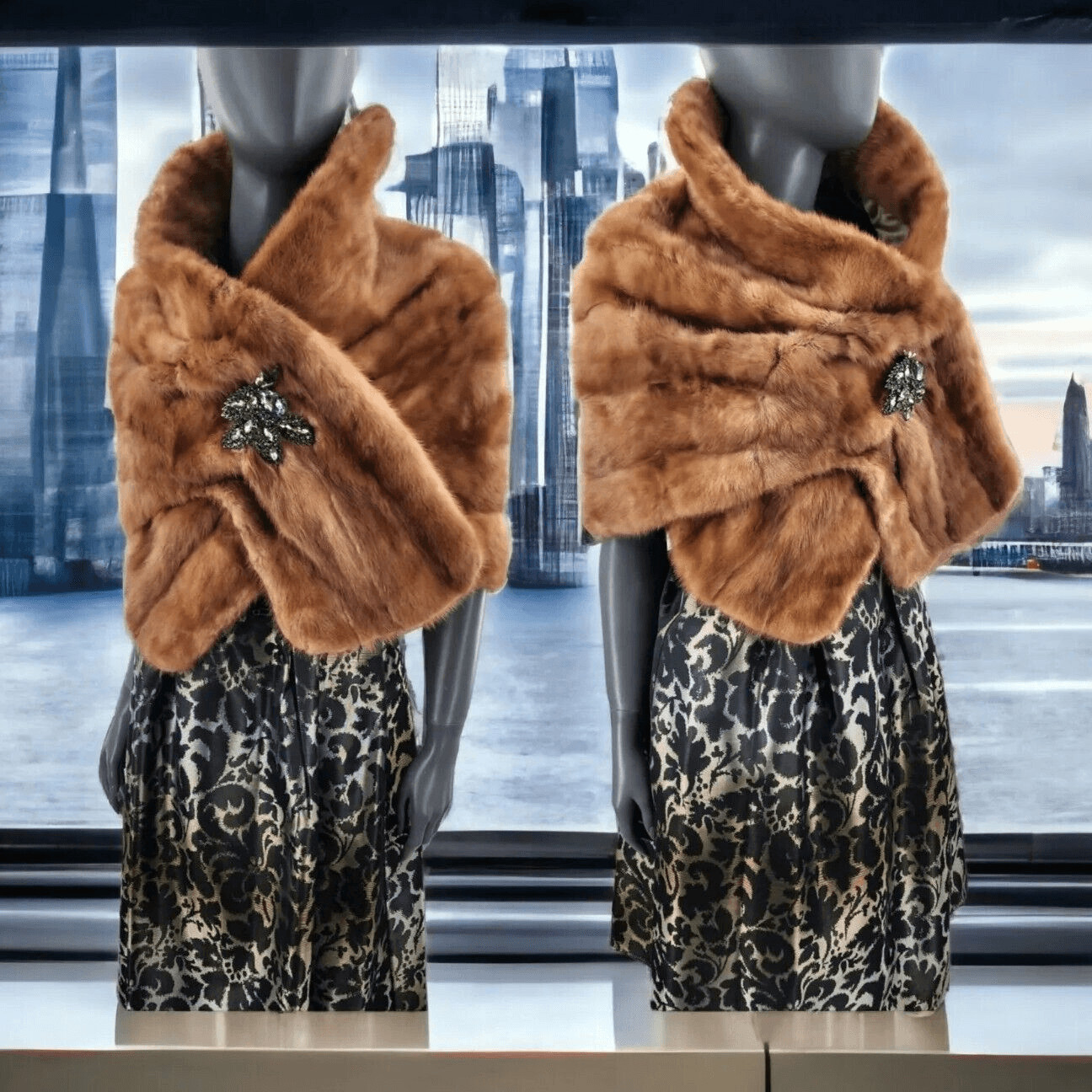 Mink Stole Whisky Brown Vintage Fur Cape Coat Wrap Shrug Formal Wedding Prom S/M