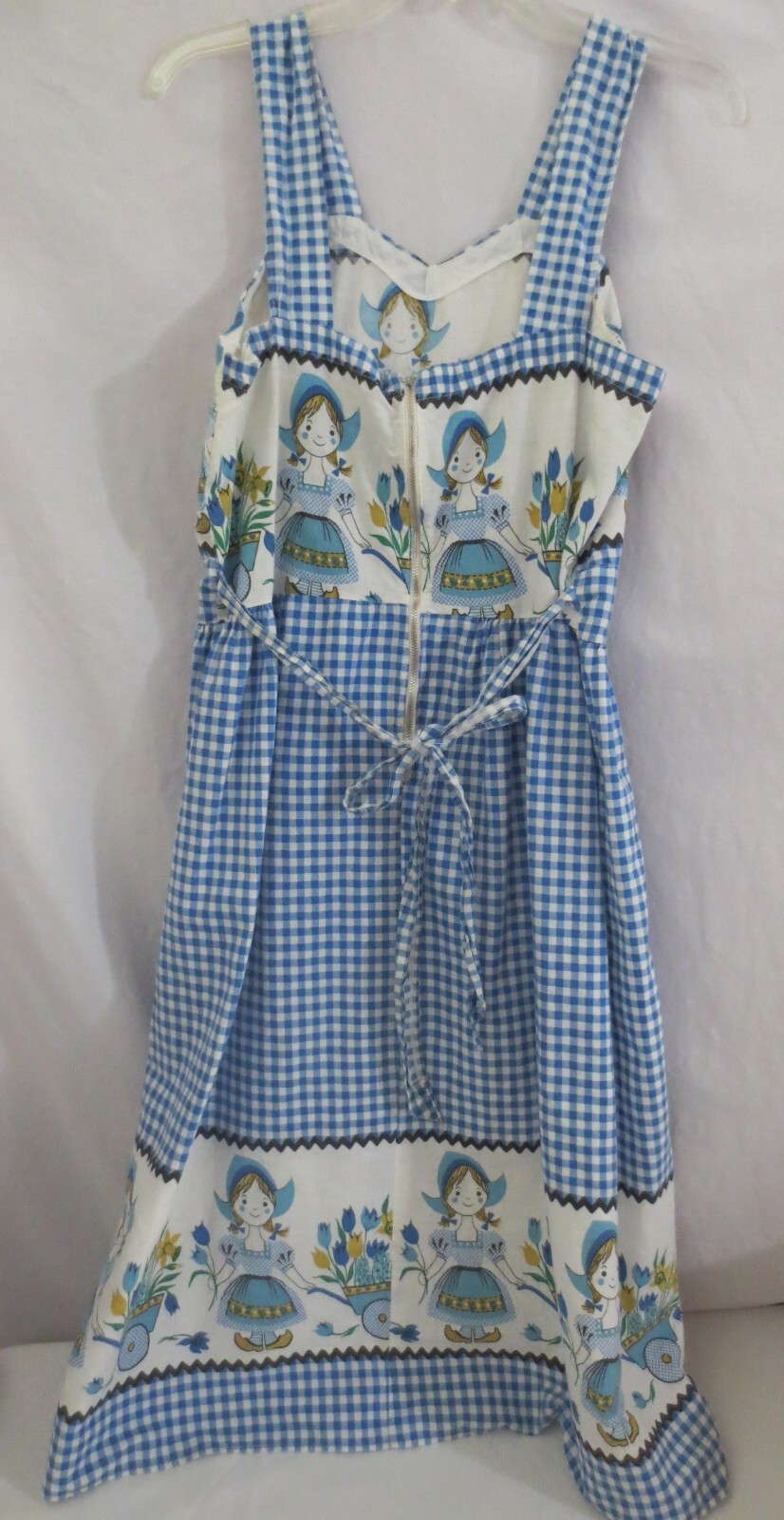 Vtg Handmade Bue & White Gingham Dutch Girl Wood shoes Dress Sz M