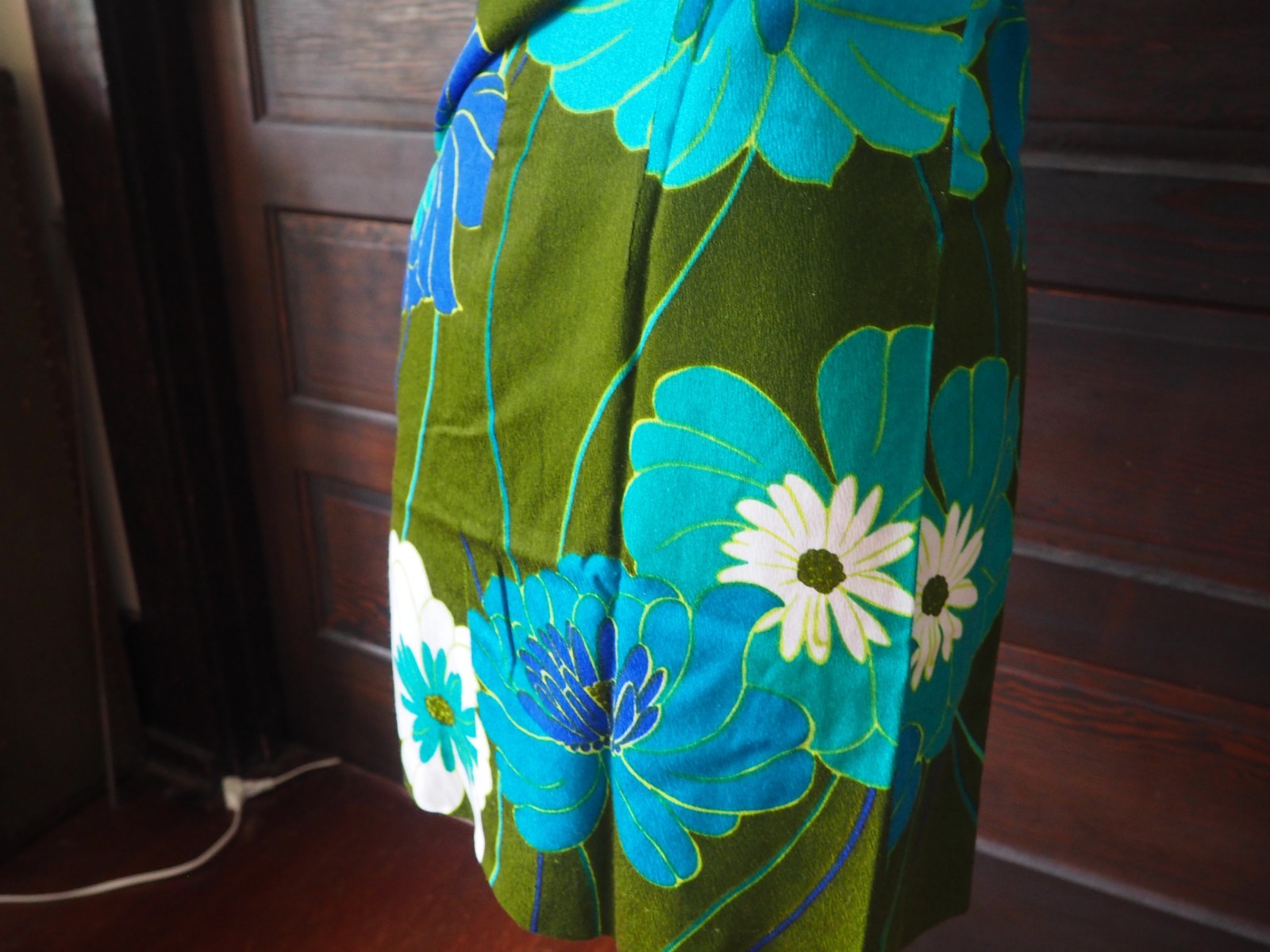 VTG 60s 70s Brown Blue Floral Boho Hippy Midi Retro Mod Dress Womens S