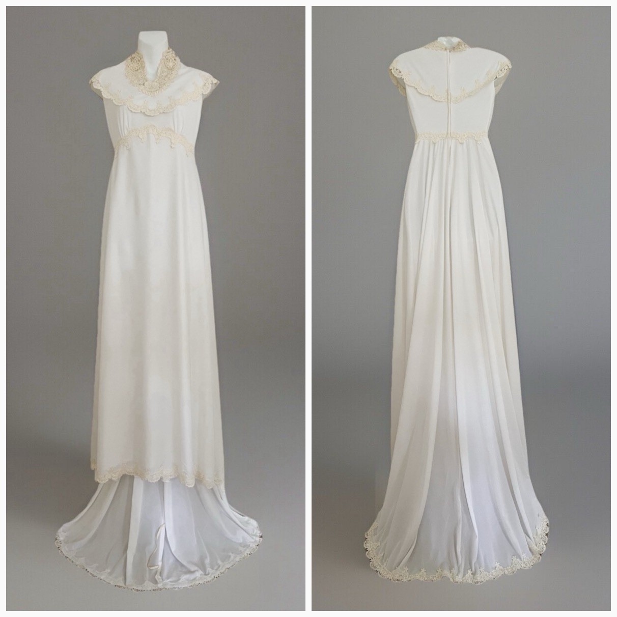 Vintage Bridal Dress Wedding Women’s Size XS Ivory Scallop Lace Cap Sleeve