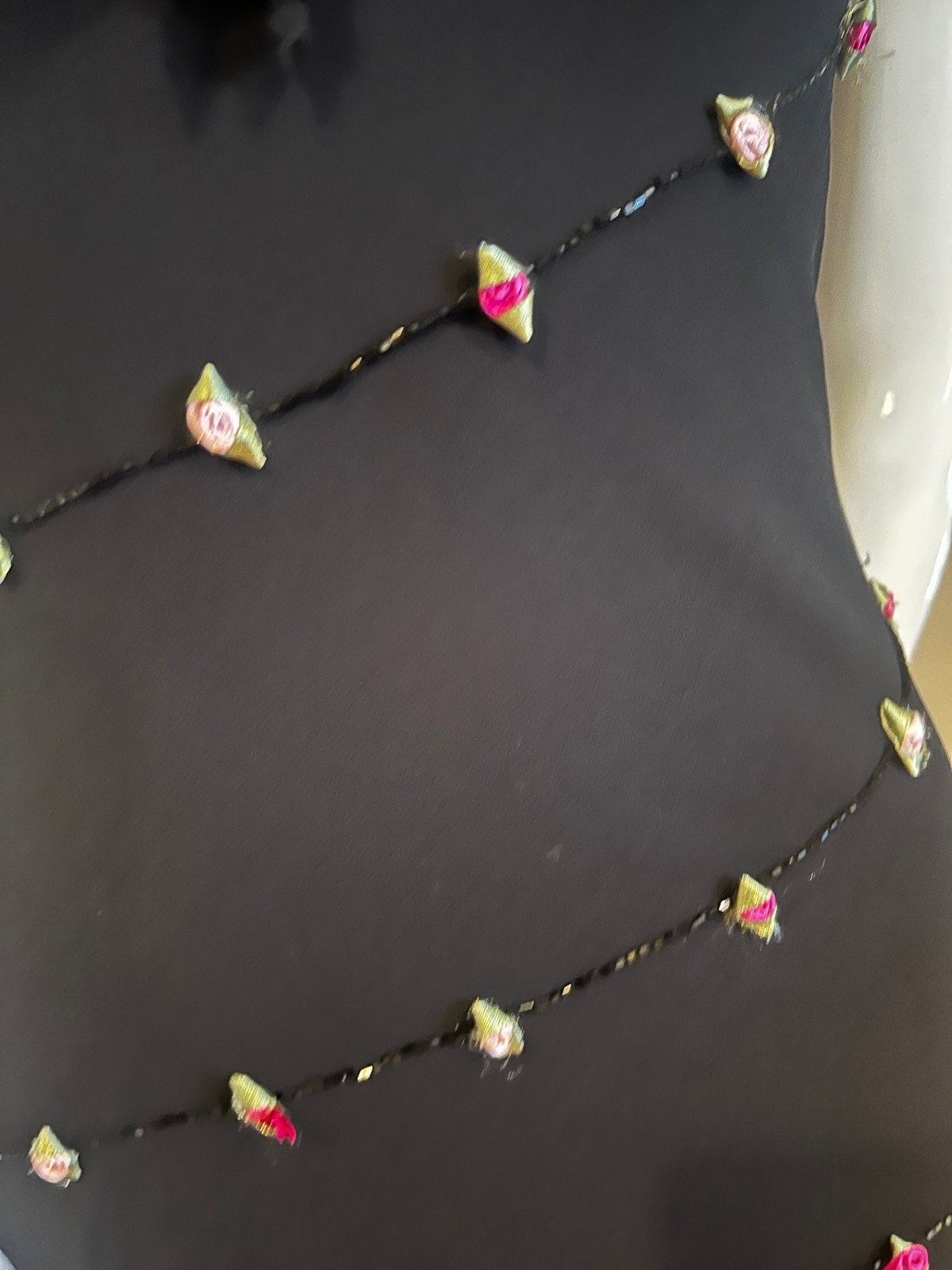 VINTAGE 90&rsquo;S Y2K CACHE BEADED SILK ROSETTE ASYMMETRICAL DRESS SZ 4 FAIRY GRUNGE