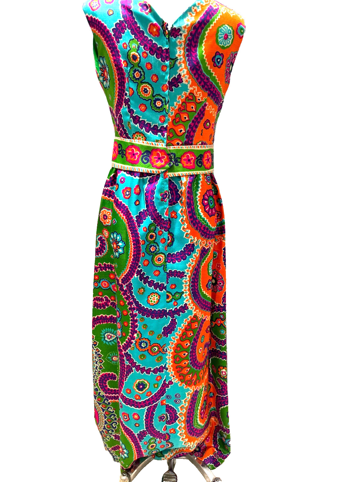 Vtg 60s 70s Maxi Dress Psychedelic Sleeveless Mod Boho Hippie