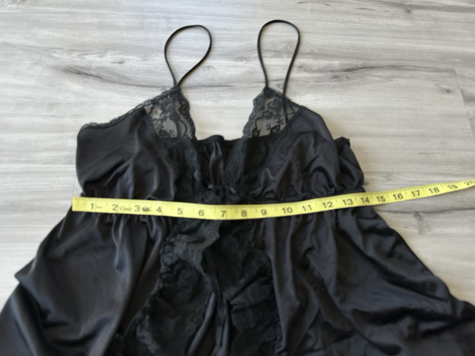 VTG Flair Frilly Front Tie Closure Lingerie Top Black Cami Teddy Sexy Nightie
