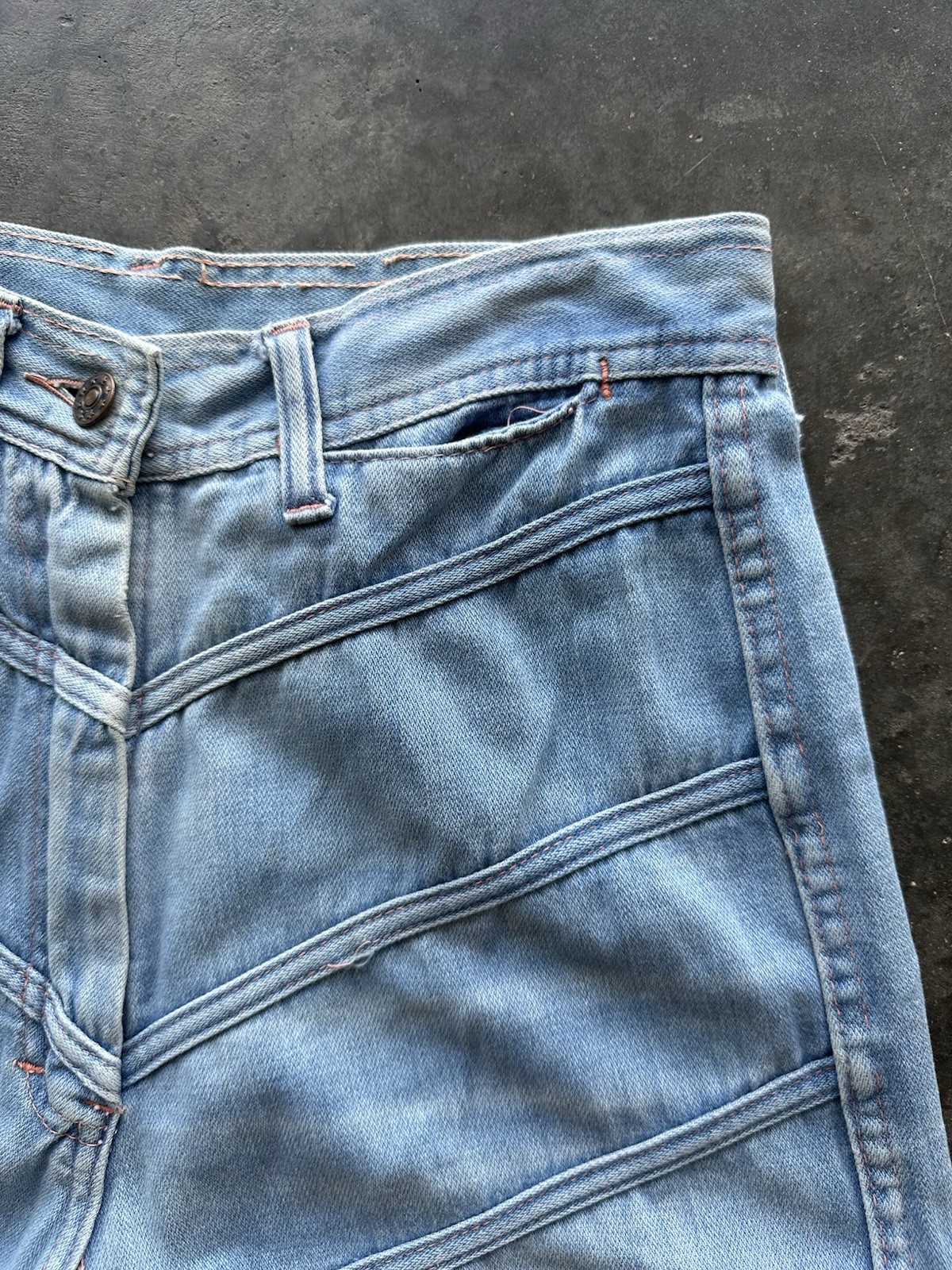 Vintage 70’s Lightwash Patchwork Bell Flare Jeans 28” Waist