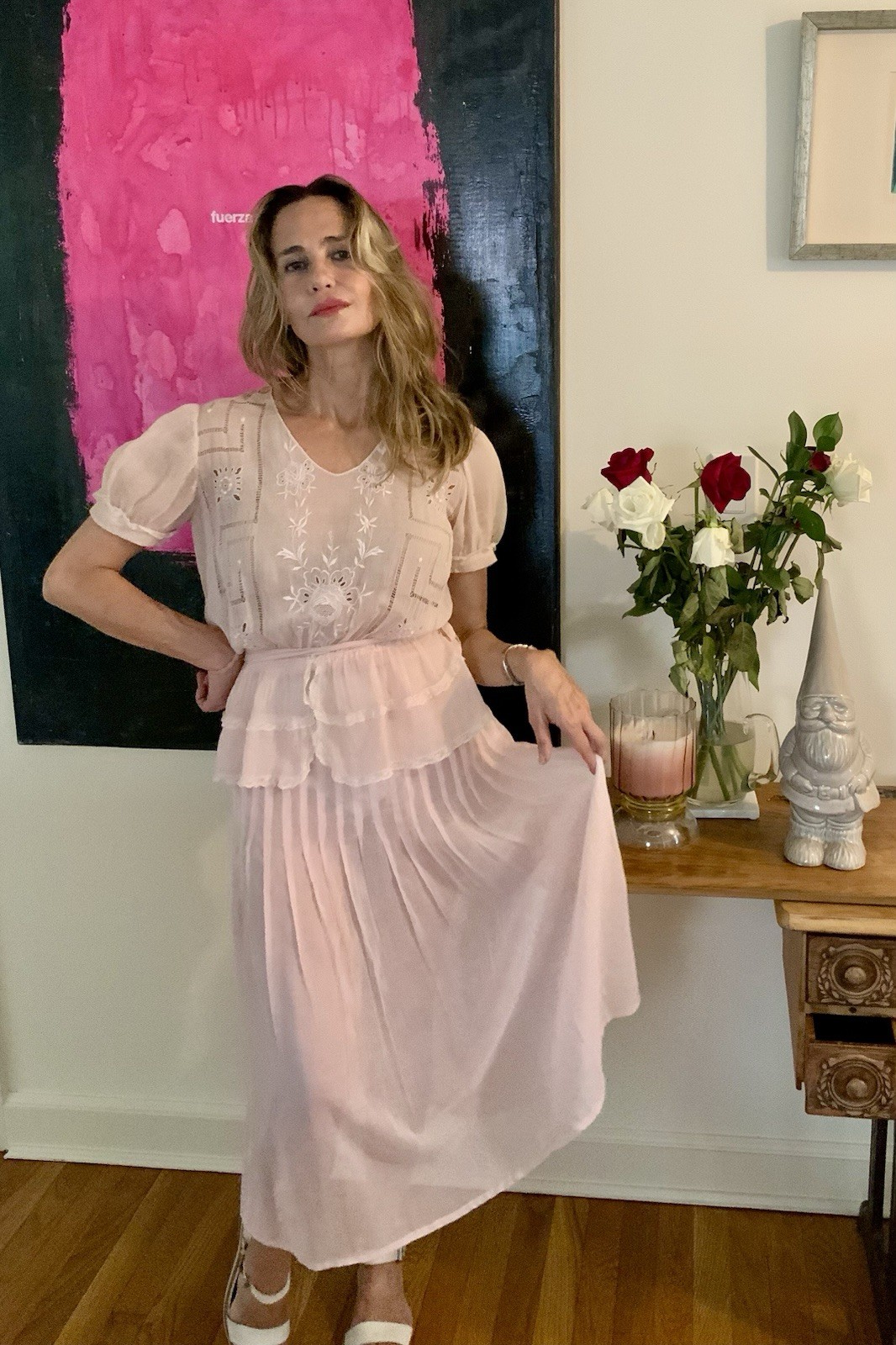 1900s Cotton Tea Dress Pink – Antiqur Afternoon Dress XS