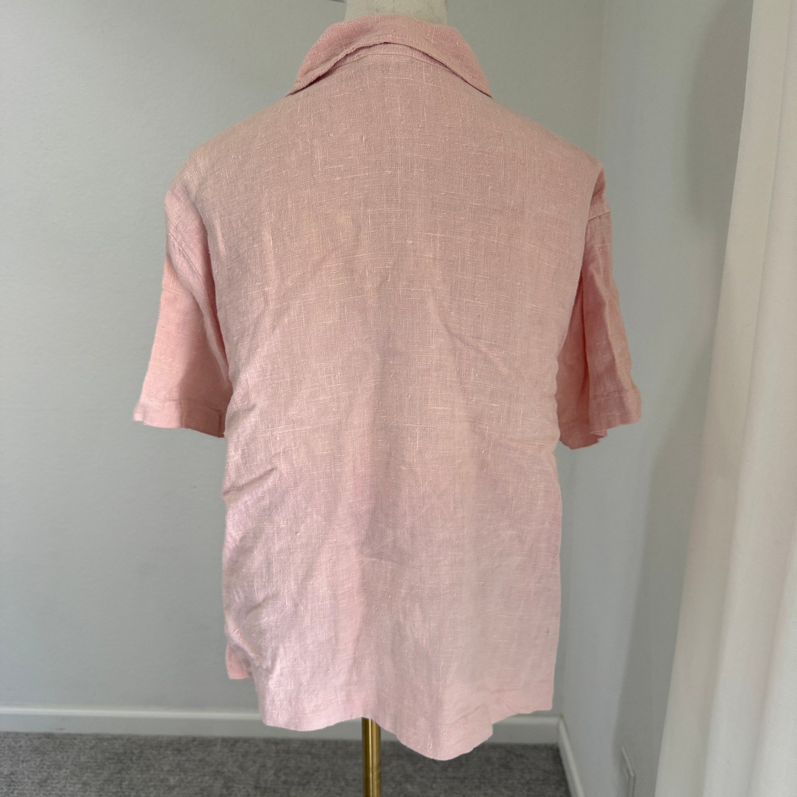 Clio Vintage 90s Linen Button Down Shirt Light Pink Short Sleeve Womens Medium