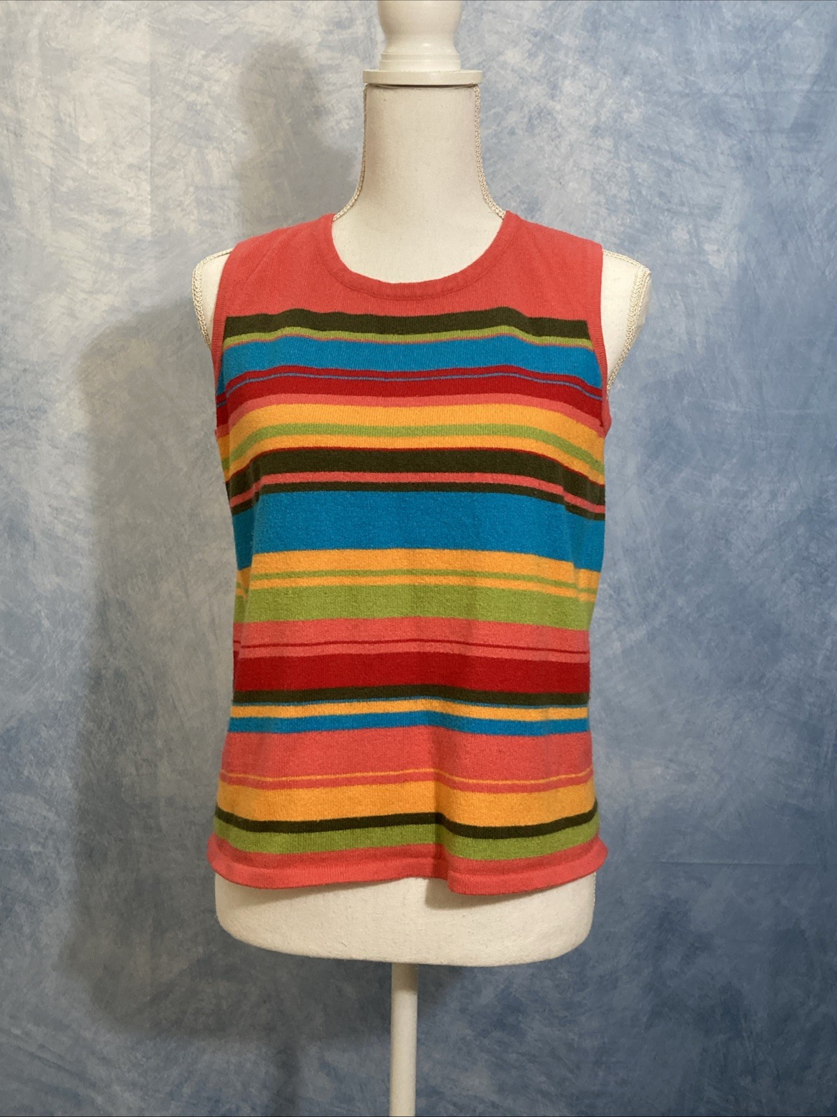 Vintage 1990s Women’s Striped Knit Tank Top Size Large Russ By Liz Claiborne