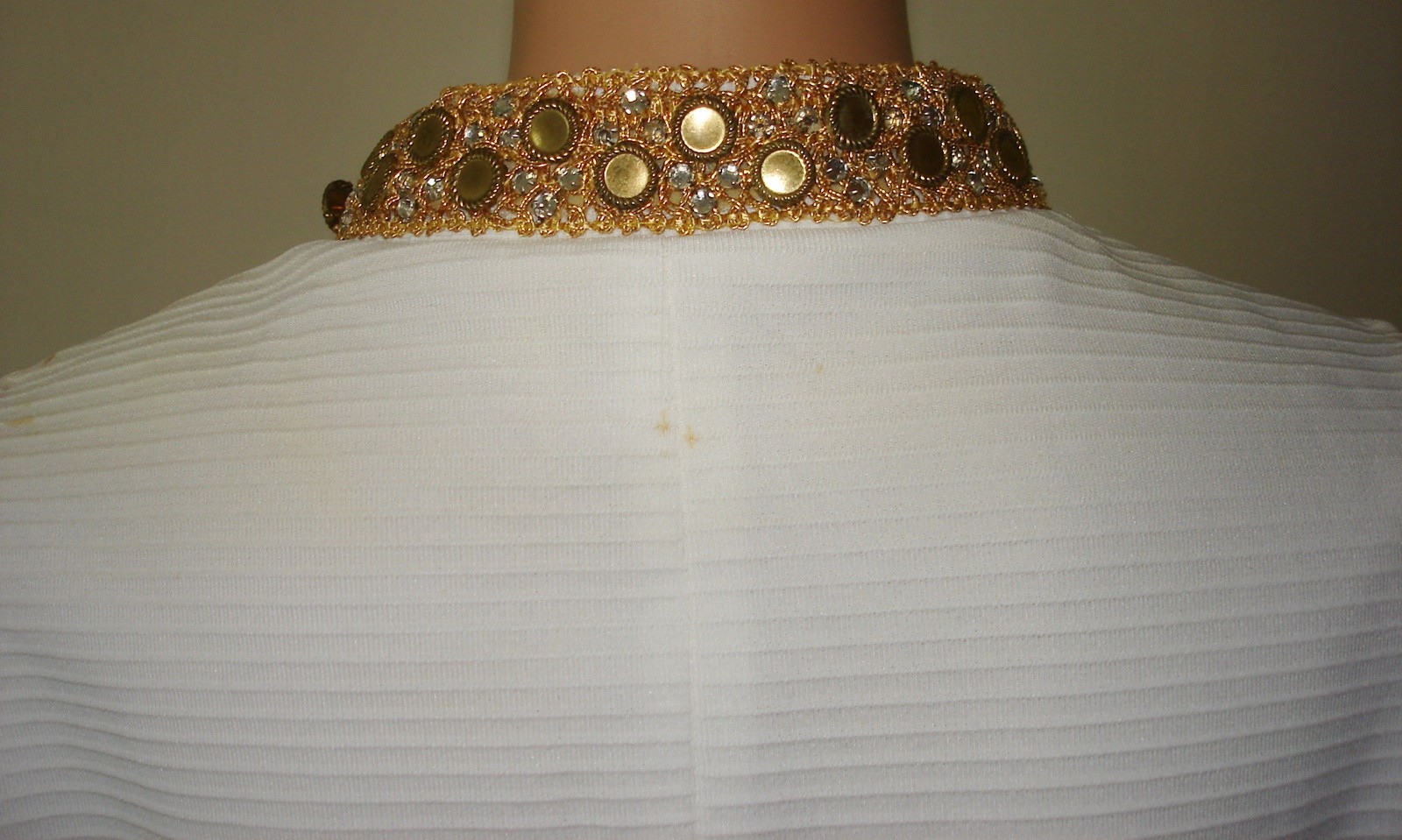 Vtg Cabot Mini Dress Rhinestone Collar & Faux Pocket Details Textured Polyester