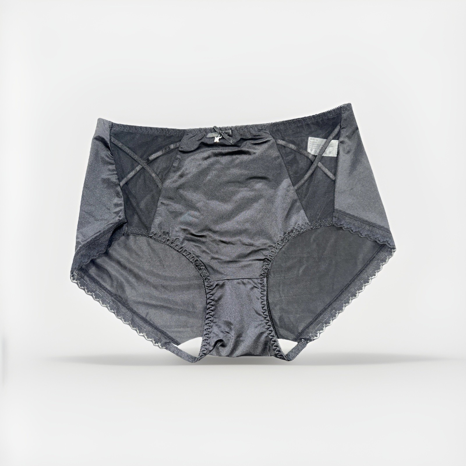 Panties Black Nylon Blended Lace Trim Cotton Gusset XL Bow and Gem New