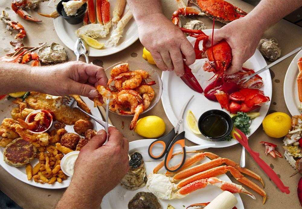Hiware 20pc Seafood Tool Set: 6 Crab Crackers, 6 Lobster Shellers, Forks, Scisso