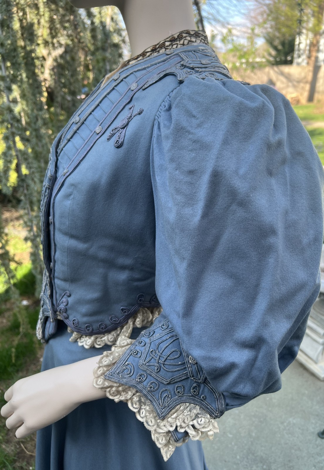 ANTIQUE EDWARDIAN BLUE WOOL 2PC WALKING SUIT DRESS