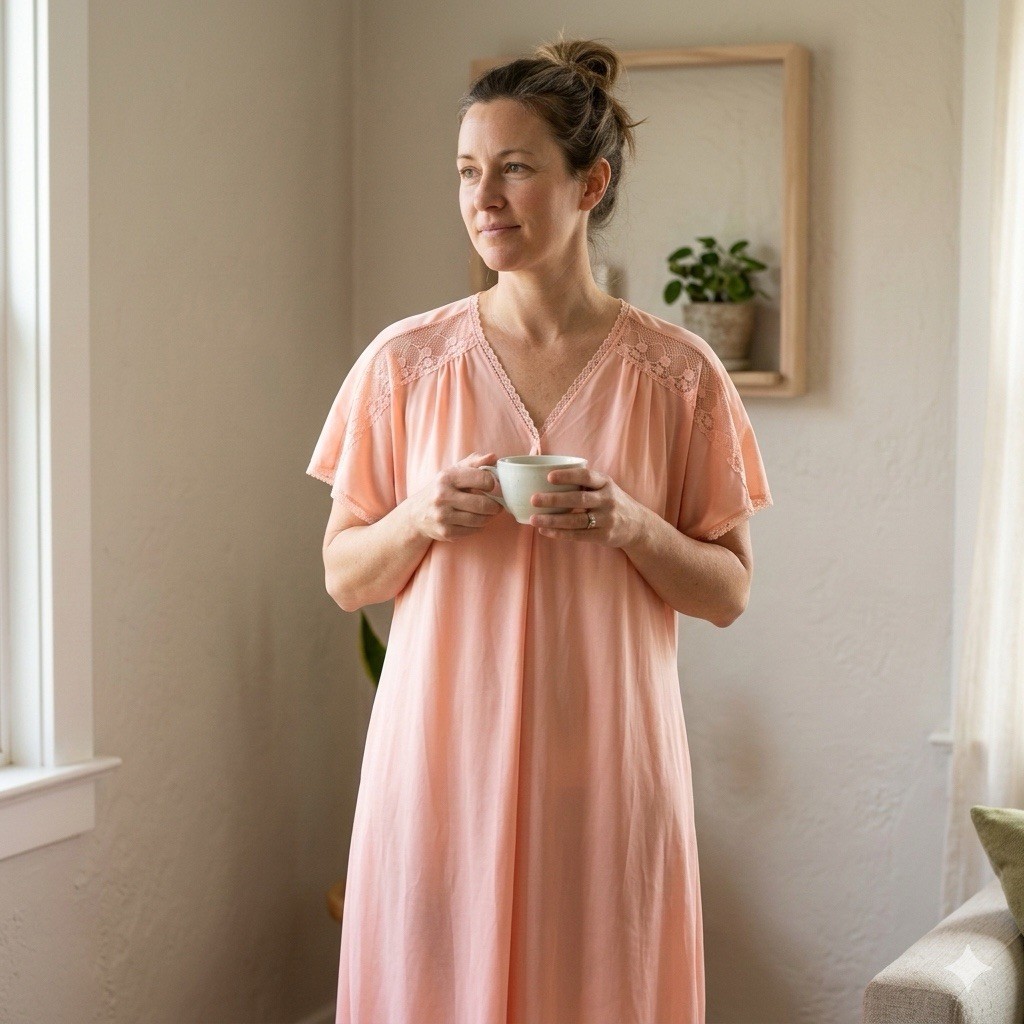 Vanity Fair Nightgown Nightdress Women M Peach Lace Vintage USA