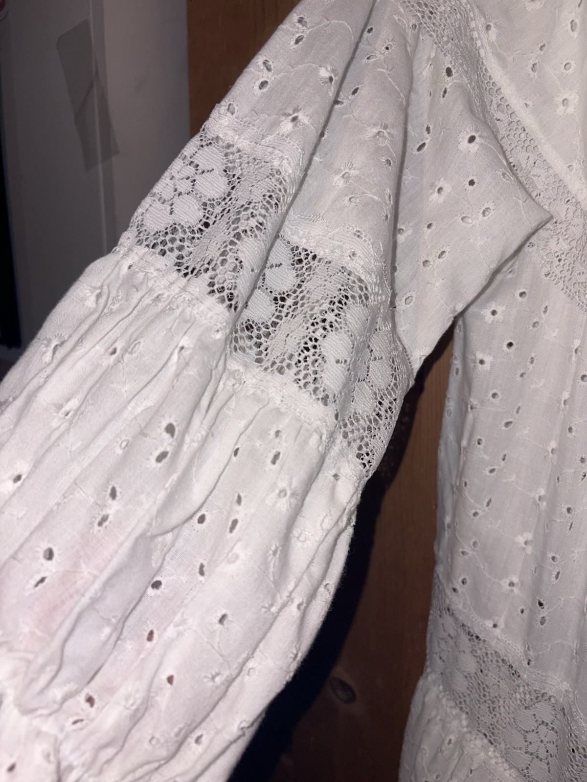 Vtg 70&rsquo;s David Brown CA Prairie Cottagecore Dress Tiered Eyelet L/XL READ Tag S
