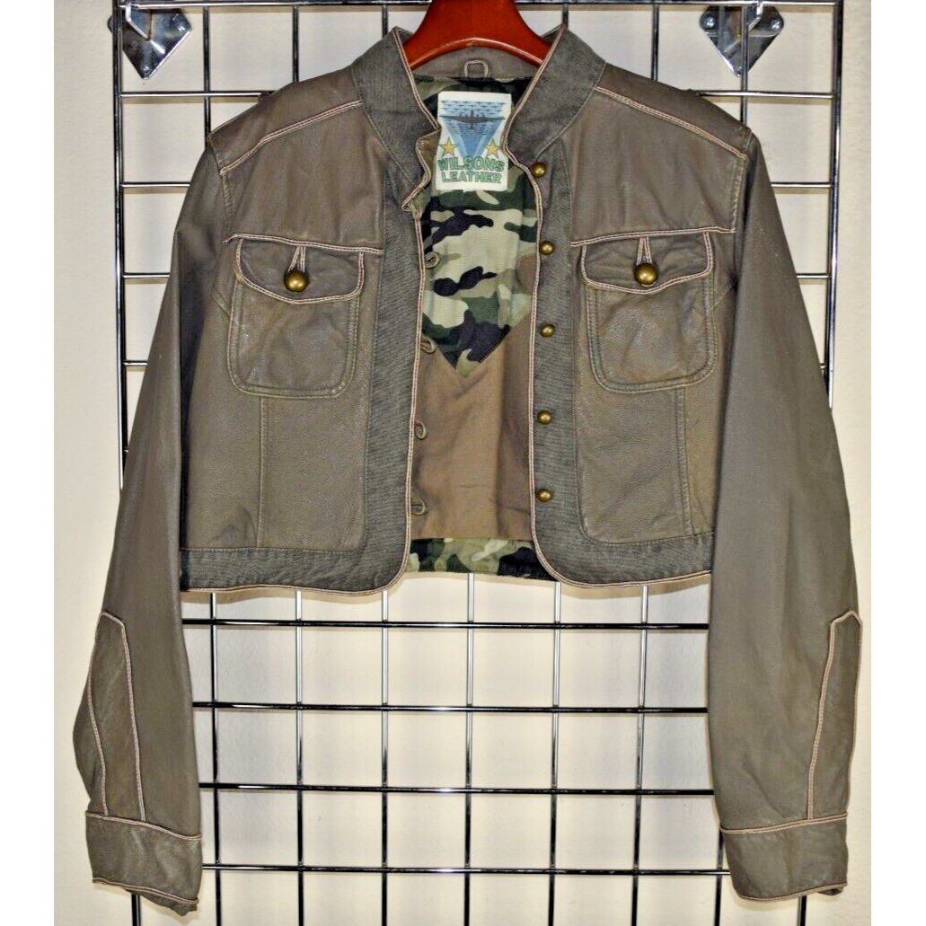 Vintage Wilsons Leather Jacket Size Size S 90s Cropped Military Style